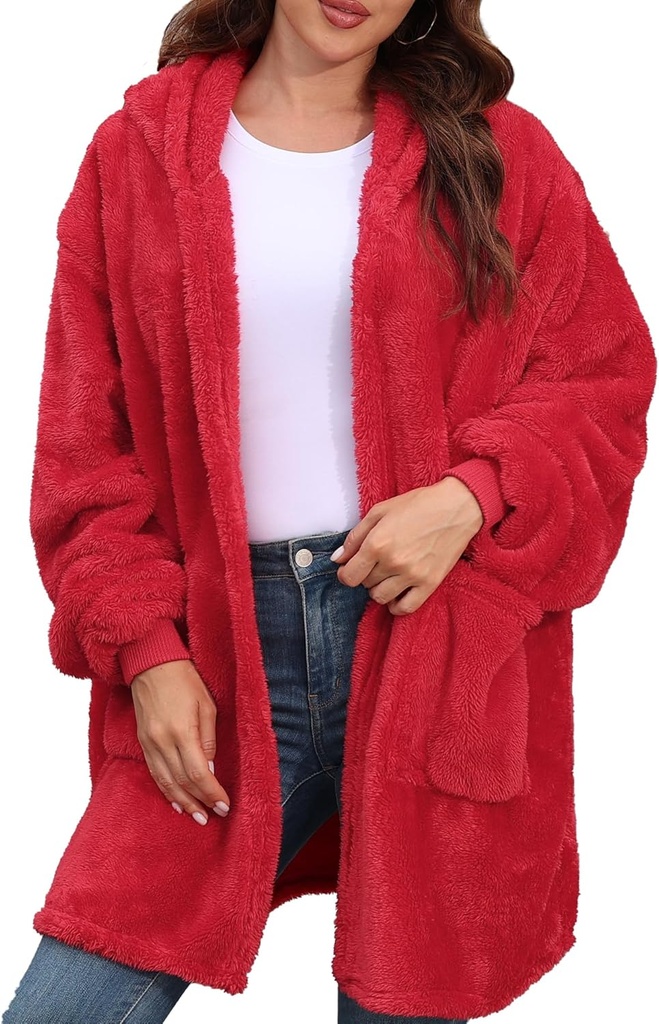 Argstar con cappuccio Cardigan per le donne e gli uomini, maglia oversize Fuzzy Fleece giacca con cappuccio con cappuccio - One Size Fits All