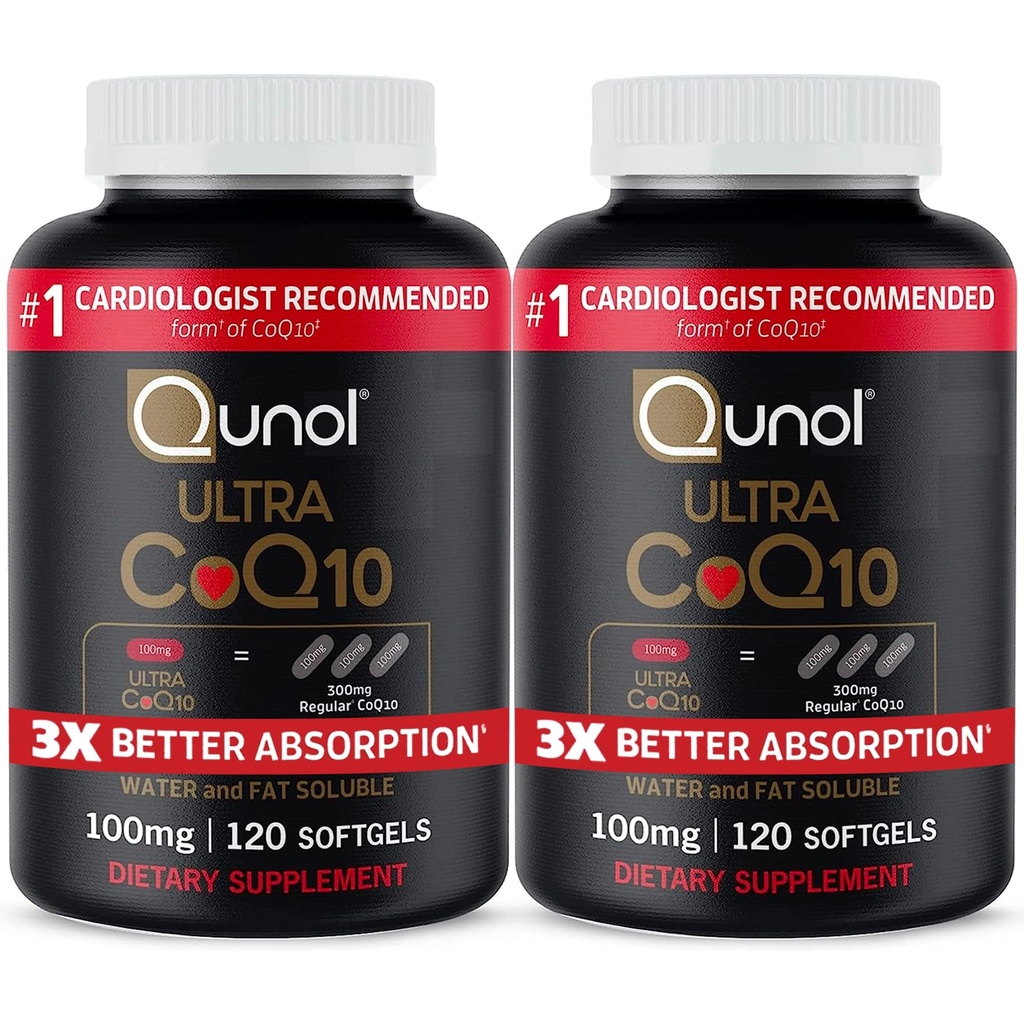 Qunol Ultra CoQ10 100mg, 3x migliore assorbimento, acqua brevettata e grasso solubile forma di integratore naturale di Coenzyme Q10, antiossidante per la salute del cuore, 240 conte Softgels