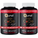 Qunol Ultra CoQ10 100mg, 3x migliore assorbimento, acqua brevettata e grasso solubile forma di integratore naturale di Coenzyme Q10, antiossidante per la salute del cuore, 240 conte Softgels