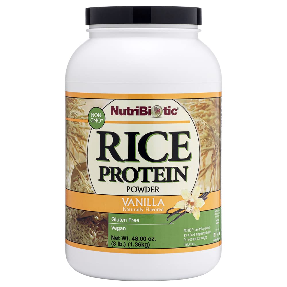 NutriBiotic – Vanilla Rice Protein, 3 Lb (1.36kg) | Carbo basso, Keto-Friendly, Vegan, Polvere di proteina cruda | Crescita e lavorata senza prodotti chimici, OGM o glutine | Facile da digerire & Nutriente Rich