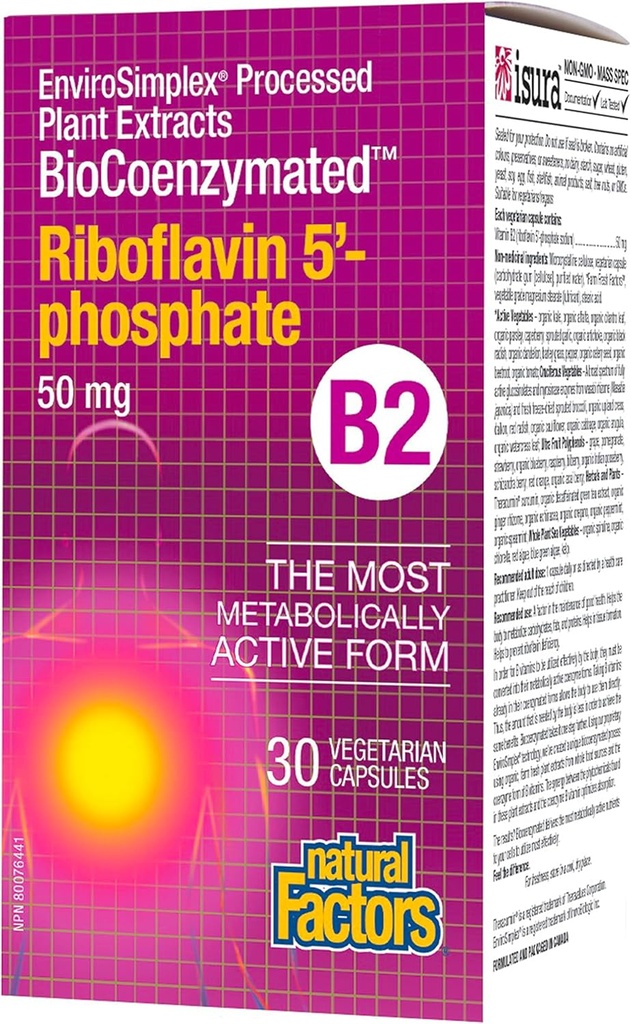 BioCoenzymatedRiboflavin5'-Phosphate 50mg Fattori naturali 30 VegCaps