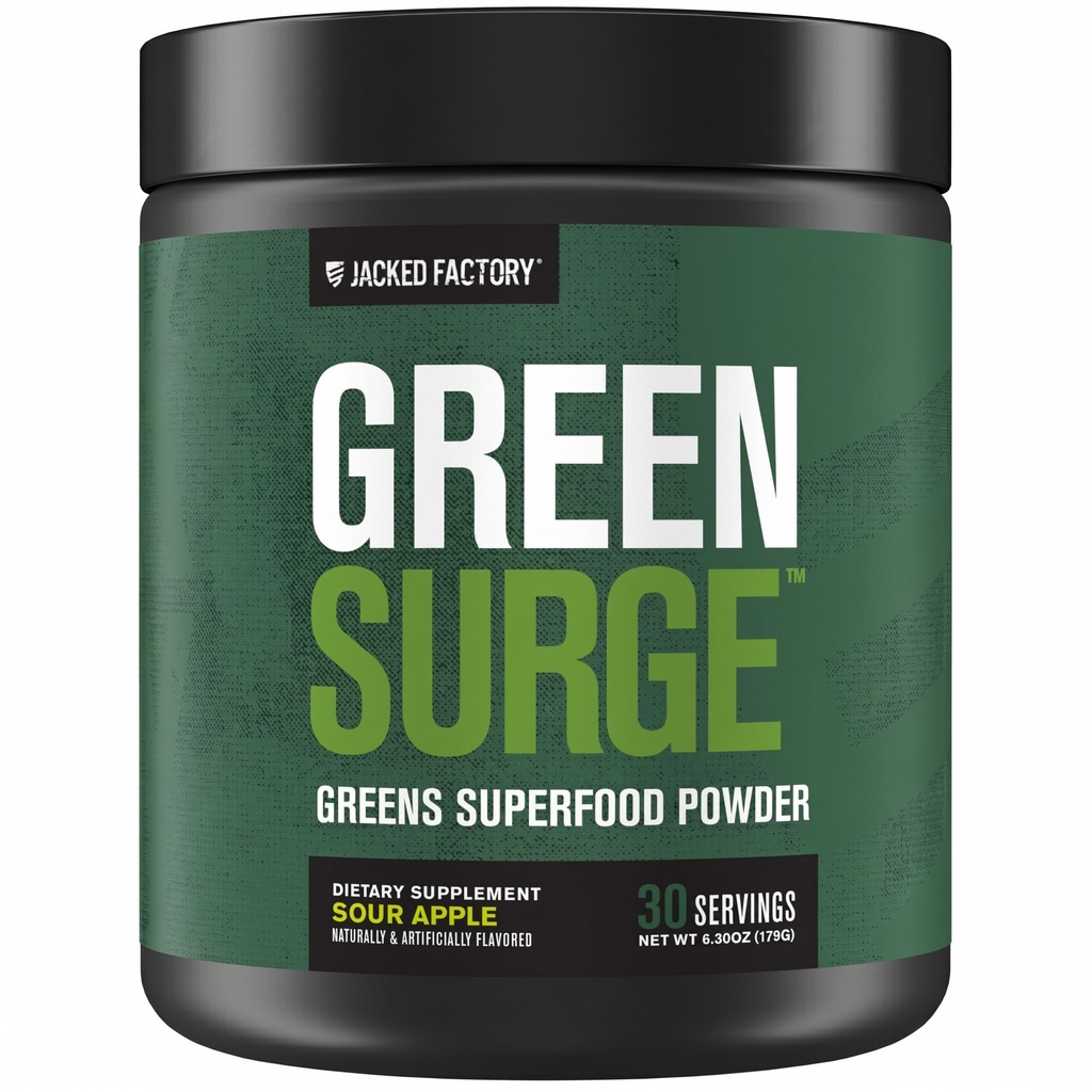 Jacked Factory Verde Chirurgia Verde Superfood Polvere- Keto Friendly Greens Bere w/Spirulina, erba di grano e orzo, Verdi organici - Estratto di tè verde, Probiotici e enzimi digestivi - Sour Apple