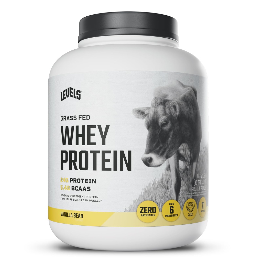 Livelli Grass Fed Whey Protein Powder, No Artificials, 24G of Protein, Vanilla Bean, 5LB