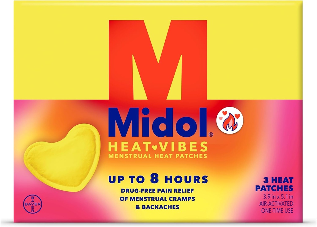 Midol Heat Vibes Menstrual Pain Relief Patches, per periodo Cramp e Backache Relief, Confezione da 3