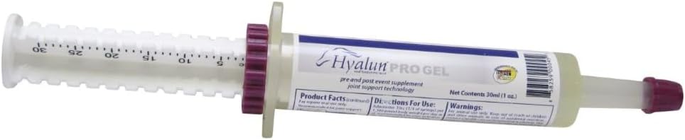 Hyalogic Hyalun PRO Gel – Integratore congiunto con acido ialuronico – Booster Pre & Post Event – 30cc Equine Syringe Oral – 3 Full Administrations Hyalun 100mg Acido Ialuronico puro (HA)