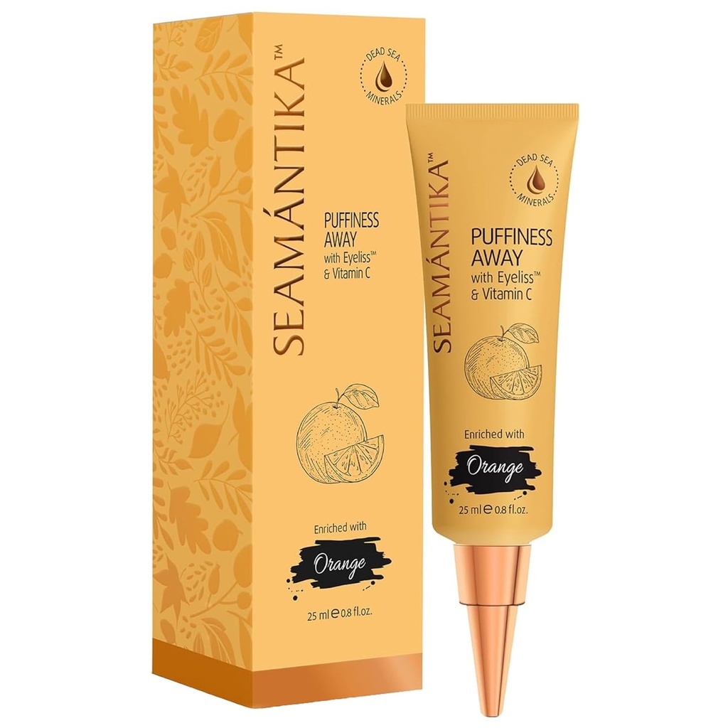 SEAMANTIKA PUFFINESS AWAY Eye Cream 0.8 fl.oz - Soppressore della borsa dell'occhio istantaneo Puffiness with Eyeliss; Vitamina C, Under Eye Puffiness Riduzione istantanea, Riduzione temporanea delle rughe & Dark Circles