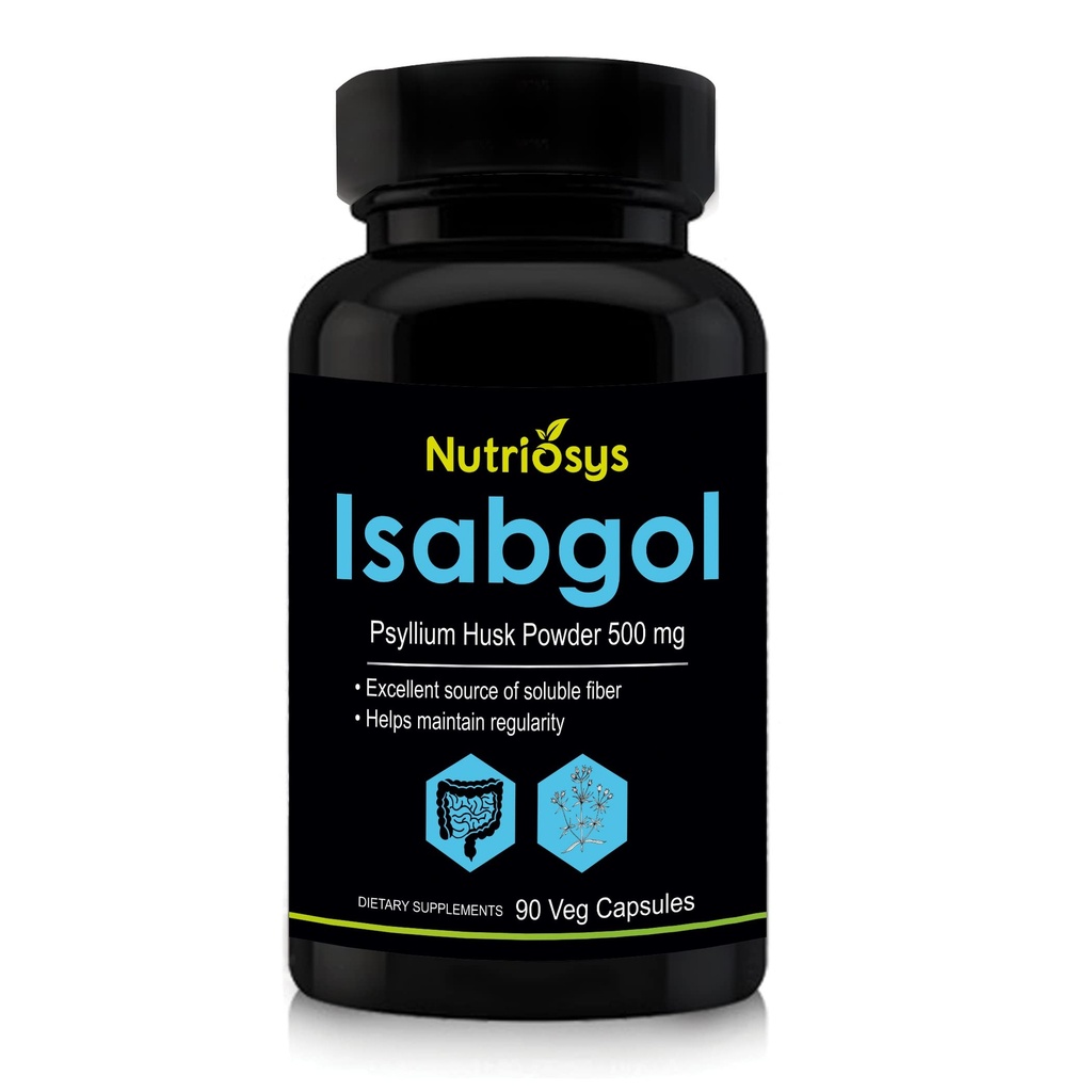 Isabgol Psyllium Husk 500mg supplemento, eccellente fonte di fibre solubili, 90 capsule di veg