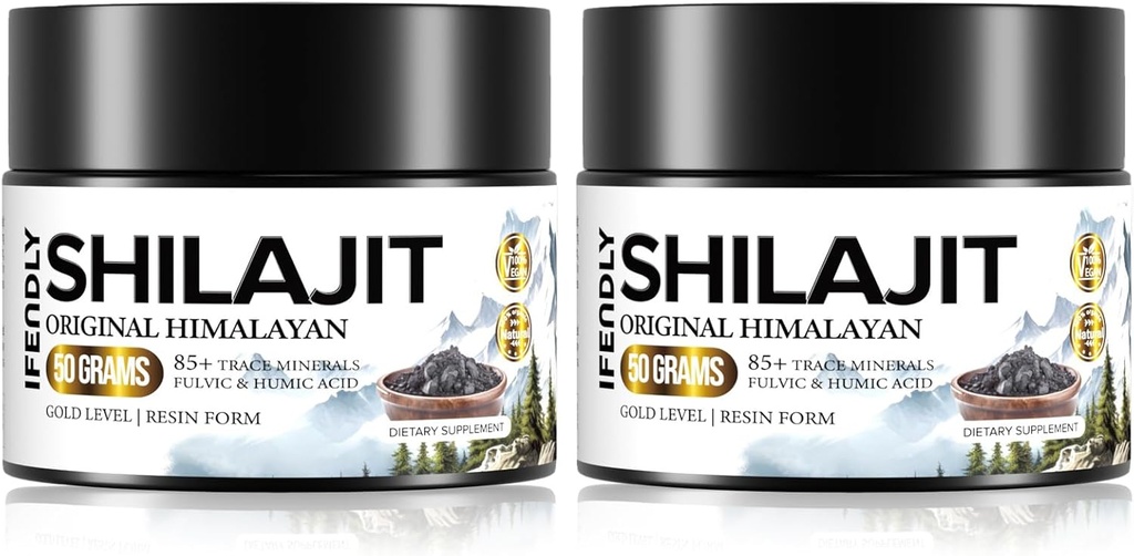 Shilajit Organic 600mg Massima Potency Gold Grade Shilajit Resina Shilajit Integratore Naturale Autentico con 85+ Minerali Trace & Acido Fulvico per Energia, Immunità, 50 Grammi (2 Confezione)