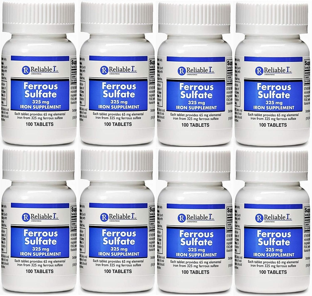 Ferroso Sulfate Iron 325 mg Generico Feosol 100 Tablets PACK di 8