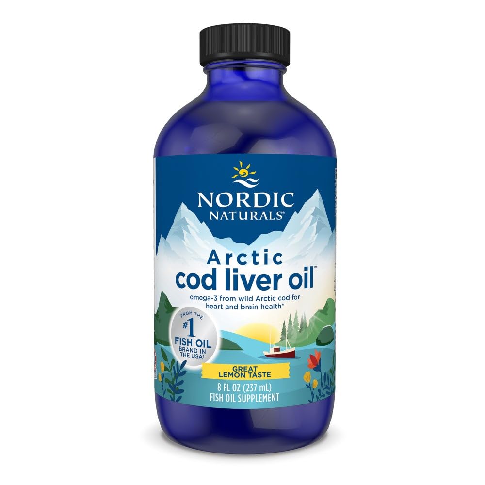 Nordic Naturals Arctic Cod Liver Oil, Limone - 8 oz - 1060 mg Omega-3 Totale con EPA & DHA - Salute Cuore e Cervello, Immunità sana, Benessere complessivo - Non-GMO - 48 Serve