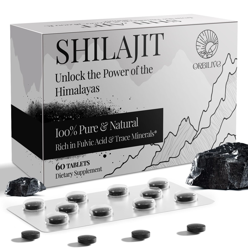 30.000 MG Shilajit compresse, 100% Shilajit Pure, Himalayan Organic, Shilajit per uomini e donne ricchi di acido Fulvic & 85+ Trace Minerals, Shilajit Supplemento per Energy & Immune System, 60 conteggi