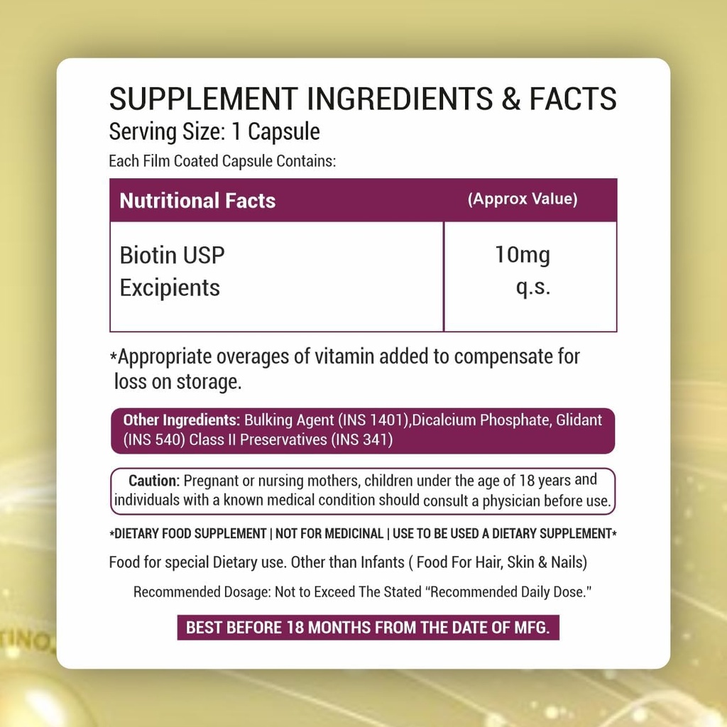 Estratto di supplemento Biotina a base vegetale con bloccanti DHT, Omega & Biotin, Supporta la sintesi di Keratin | per capelli più forti, pelle e chiodi - 90 capsule di Veg
