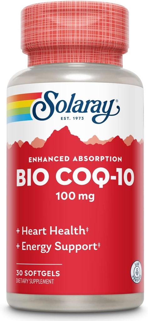 SOLARAY Bio CoQ-10 100 mg | Absorbimento potenziato | Vitamine A & E | Cuore sano e supporto energetico cellulare (30 CT)