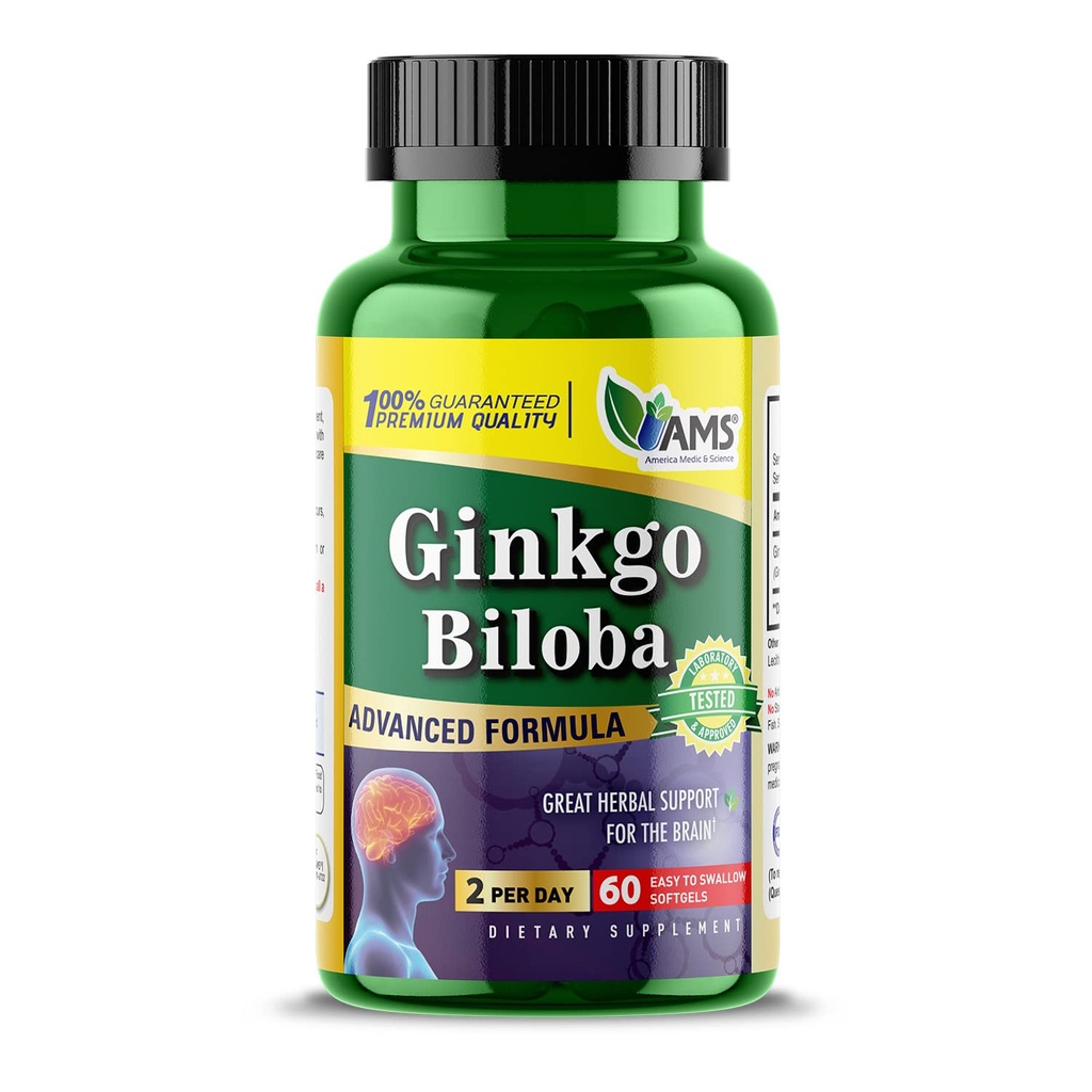America Medic & Science Ginkgo Biloba 60mg (60 Softgels) | Brain Booster Supplemento per gli uomini e le donne | Mind Enhancer with Herbal Leaf Extract