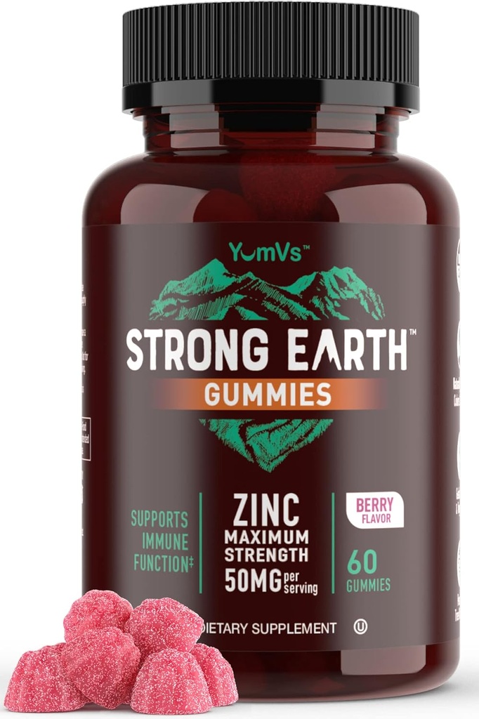 Terra forte - 50mg Zinc Gummies per Bambini e Adulti (60 Conte) - Supporto immunitario & Antiossidante Supplemento - Delizioso Natural Flavor Zinc Supplement Gummy - Gluten, Non OGM, Vegan - Chewable Zinc
