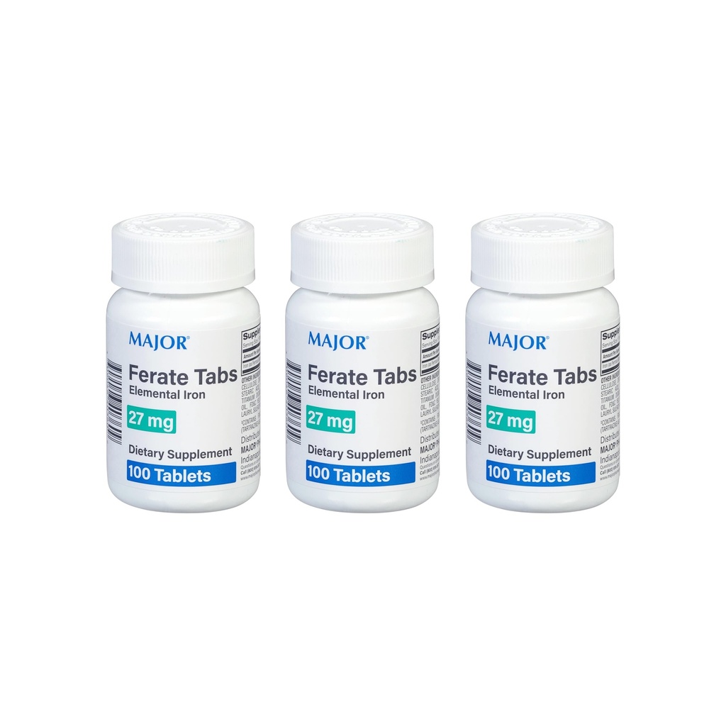 Principali 27 mg Ferate Tabs - Ferrous Gluconate Elemental Iron Dietary Supplement - 100 Count (3 Pack)