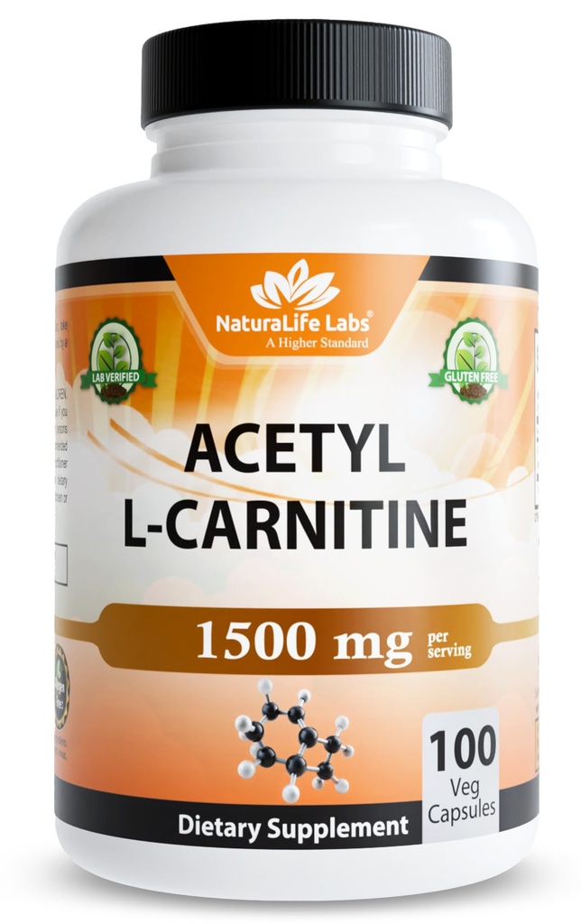 NaturaLife Labs Acetyl L-Carnitina (ALCAR) 1500 mg per porzione – 100 capsule – Non OGM, Senza glutine, Vegan