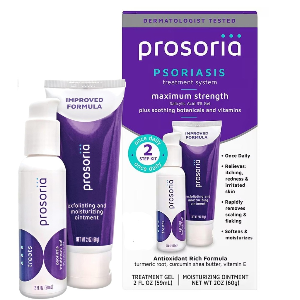Sistema di trattamento Prosoria Kit singolo – 2oz | Potente Rilievo di Psoriasi con Acido Salicilico, Turco, Burro di Karitè & Vitamine | Gel & Unguento per Scalare, Fiamminghi, Asciugatura, Itching & Redness Relief