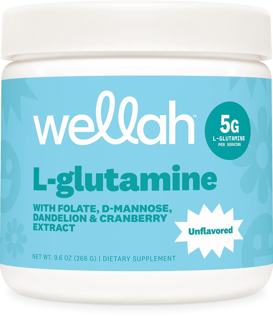 Wellah L-Glutamine Polvere non aromatizzata (50 Serve) - 5g L-Glutamina Per Serving, Addolcita con Stevia
