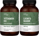Terra Harmony Vegan vitamina D3 5000 iu & Organic Lion's Mane 1000mg supplemento - 120 capsule ogni