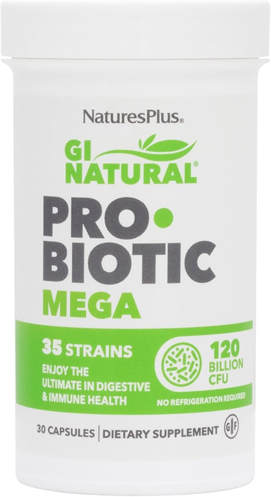 NaturesPlus GI Natural Probiotic Mega - 30 Capsule, Confezione da 2 - Salute Digestiva & Immune - Gluten Free - 60 Total Servings