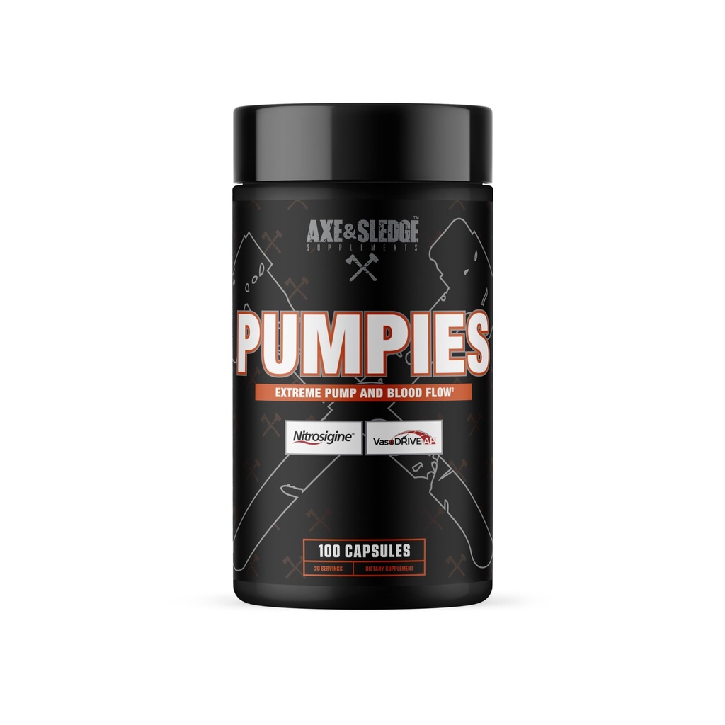 Axe & Sledge Integratori PUMPIES Booster Nitric Oxide con VasoDrive-AP e Nitrosigine, Aumentare Pompe, Prestazioni e Recupero, 20 Serve, 100 Capsule