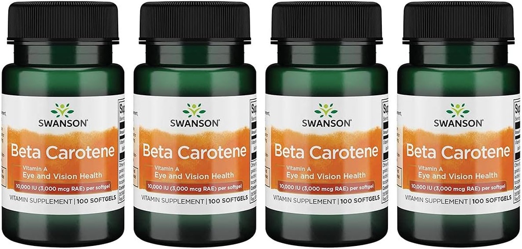 Swanson Beta-Carotene (Vitamina A) Skin Eye Immune System Health Antiossidant Support 10000 Iu (3000 mcg) 100 Sgels (4 Pack)
