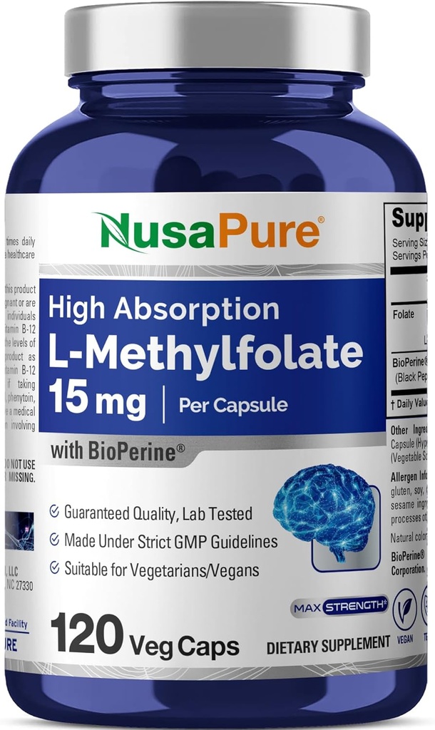 NusaPure L Methylfolate 15mg, 120 capsule vegetali, Bioperine