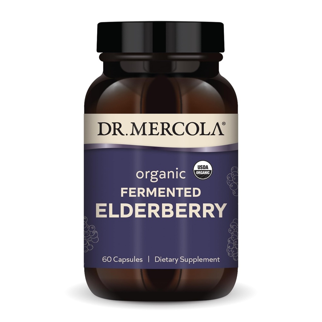 Dr. Mercola Organic Fermented Elderberry, 30 Serve (60 capsule), Integratore alimentare, Supporta la salute respiratoria, Non OGM, Certificato USDA Organic