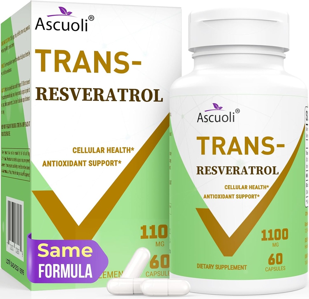Ultra Purity Trans-Resveratrolo 1100mg, 3-in-1 Advanced Formula Organic Resveratrol Supplement, Max Antiossidante, Antiinvecchiamento, Salute della pelle, Lmmune & Energy, 1 Pack