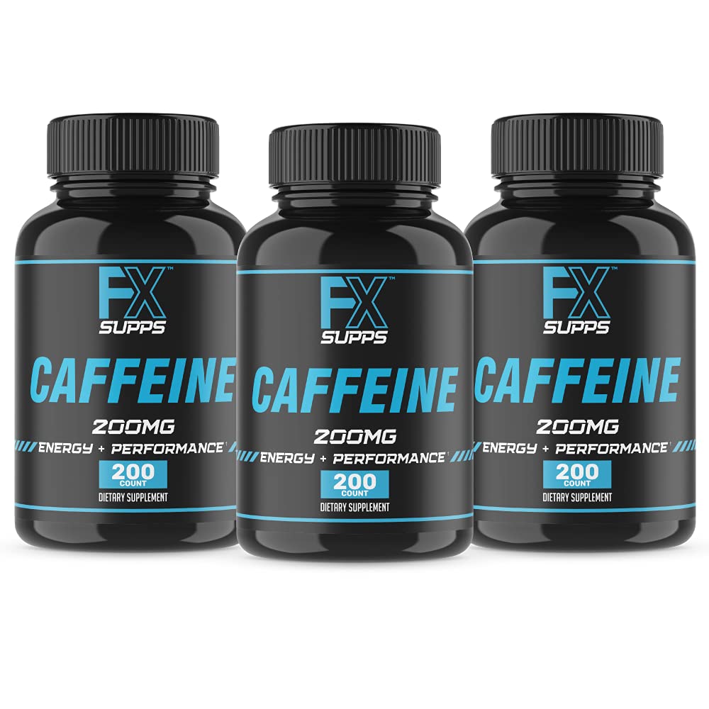 FXSUPPS Caffeina 200 mg Pillole (3-Pack, 600 capsule) – Supplemento di supporto energetico rapido per gli uomini e le donne | Supporti Focus, Alertness & Funzione metabolica Naturalmente