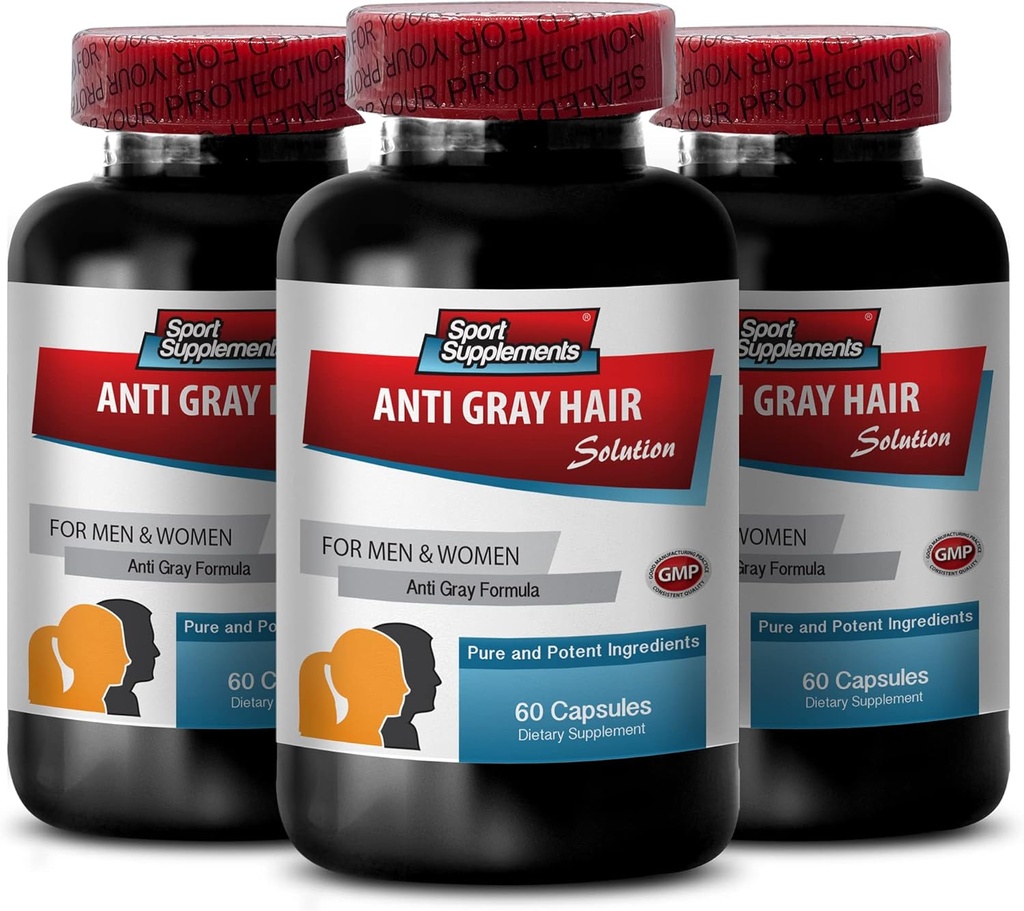 Biotina zinco - Anti capelli grigi - Soluzioni per capelli per gli uomini (3 bottiglie - 180 capsule)
