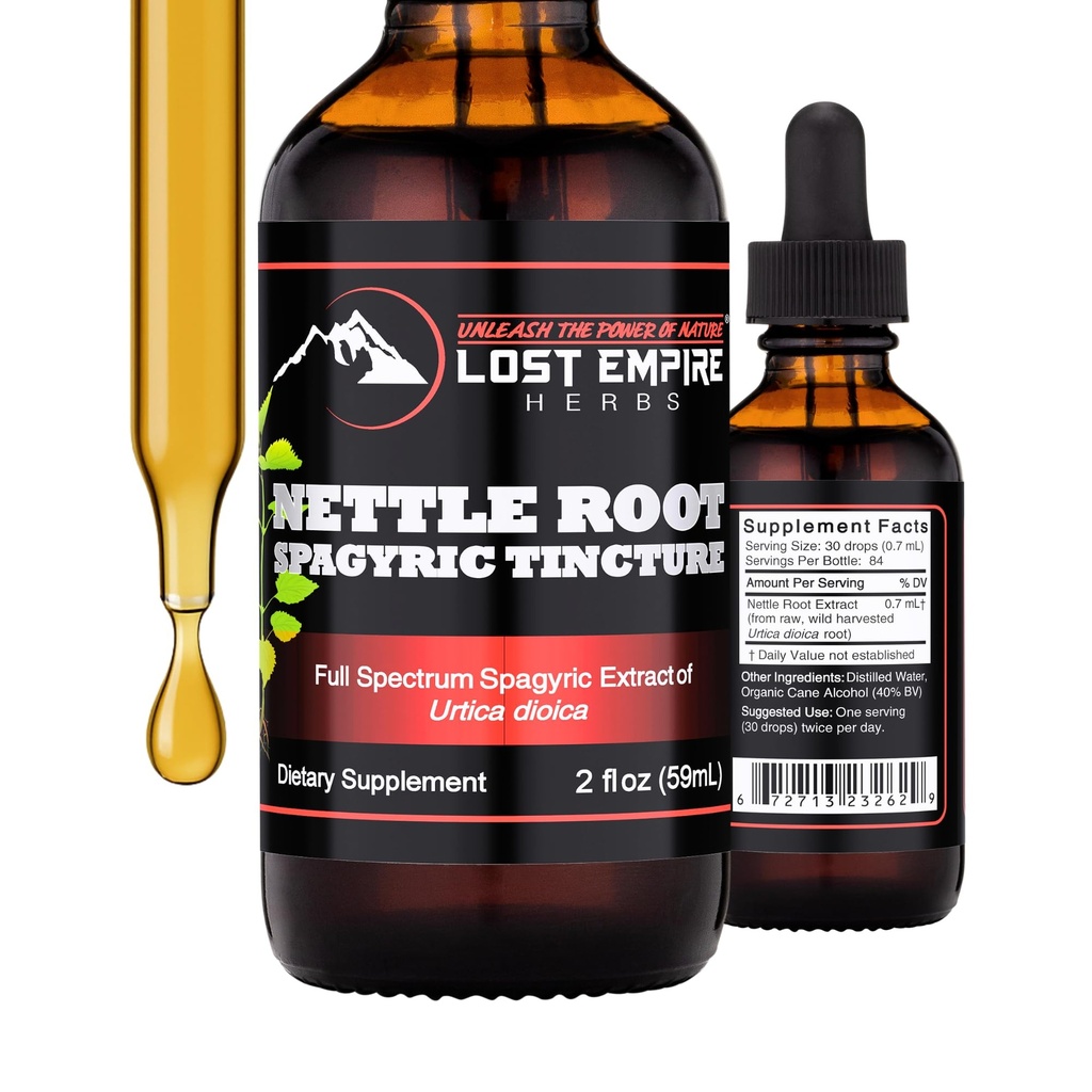 Erbe perdute dell'Impero Nettle Root Extract Spagyric Tincture (2 fl oz) - Wild Harvested da Supplemento per gli uomini, Funzione urinaria, BPH, Perdita dei capelli - Laboratorio di terze parti testato