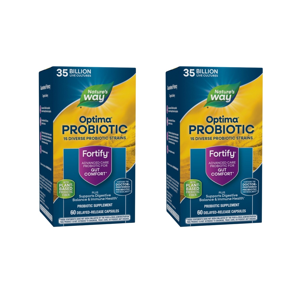 Via Natura Fortificare Optima Probiotico per Adulti, 35 Miliardi di Culture, 15 Strains, Supporti Equilibrio Digestivo e Salute Immune*, No Refrigeration Required, 60 Capsule (Packaging May Vary) - 2 Pack