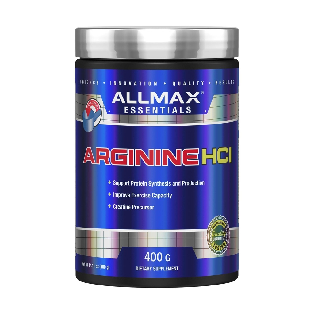 ALLMAX Essentials ARGININE HCL - 400 g - Precursore per la Sintesi di Nitric Oxide - Vegan & Gluten Free - 200 Serve