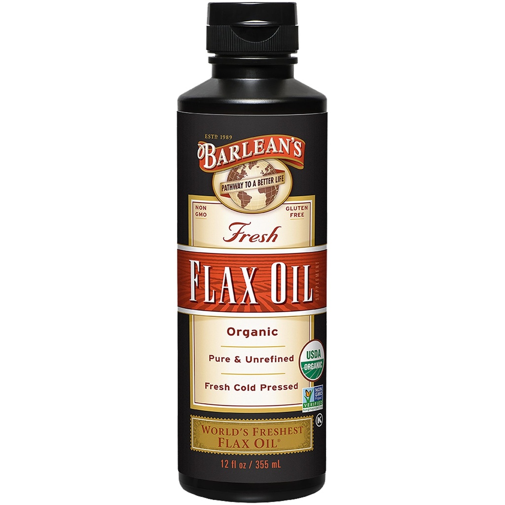 Liquido dell'olio di lino organico di Barlean, semi di lino della pressa fredda, 7,640mg ALA Omega 3 supplemento di acido grasso per capelli sani, pelle e occhi, Vegan & Gluten Free, 12 oz