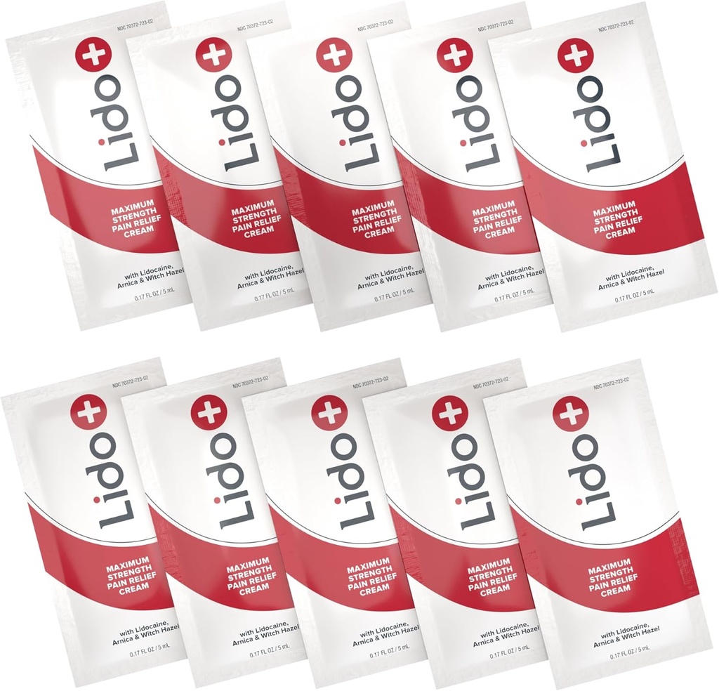 Lido+ 10-Pack crema lidocaina Sachets | Rilievo rapido per dolori articolari e muscolari, crema di sollievo dal dolore | Formula di lunga durata, Made in USA