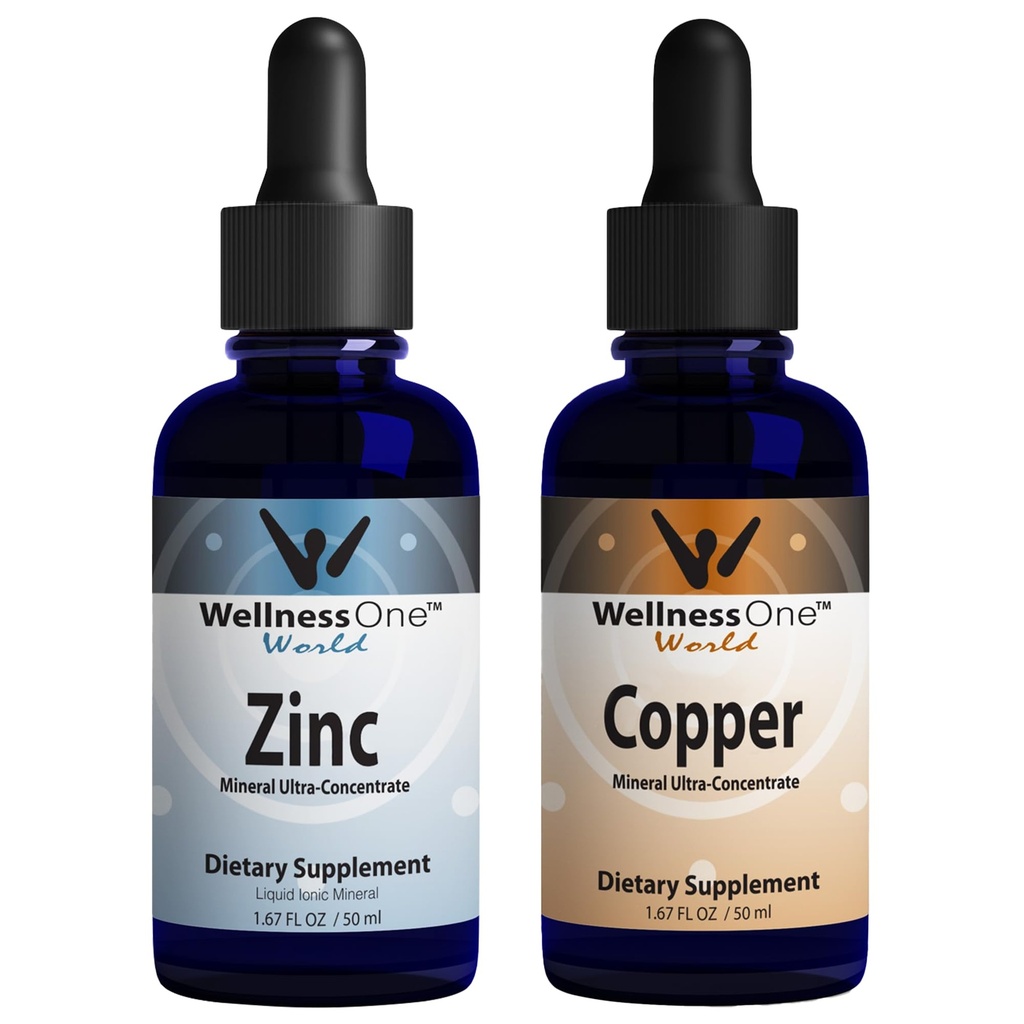 BenessereOne Ionic Liquid Zinc & Liquid Copper - Zinc-Copper Bundle per supportare il sistema immunitario & Joint, Nerve & Bone Health - 1.67 fl oz Zinc & Copper Liquid Drops
