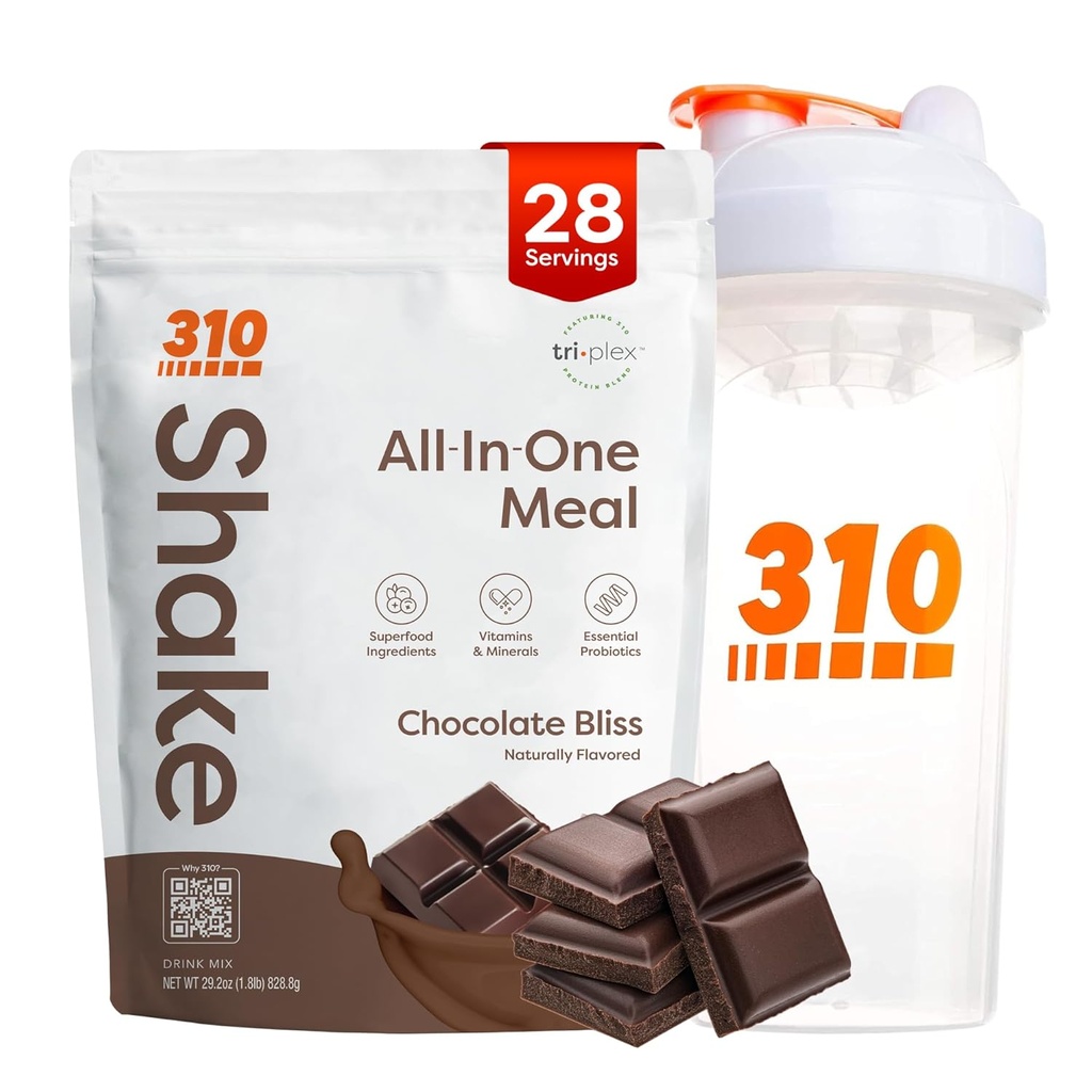 310 Nutrition All-in-One Meal Sostituzione Shake Polvere w/Shaker Cup Starter Kit - High Protein Fiber Rich Vegan Superfood Blend - Sugar-Free, Keto & Paleo Friendly, Carb basso - Chocolate Bliss 28 srv