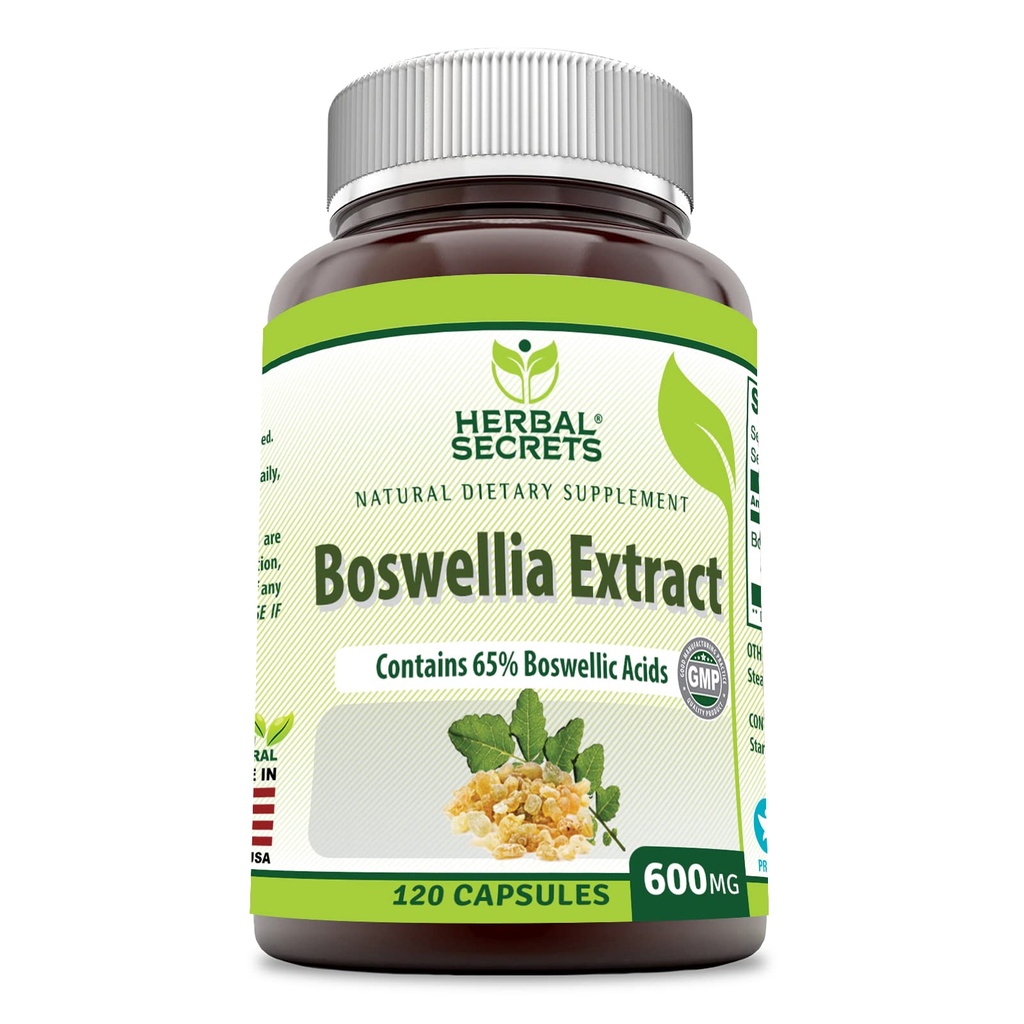 Estratto di erbe Segreti Boswellia Serrata (65% acido boswellico) 600 mg 120 capsule Supplemento - Non OGM - Gluten Free