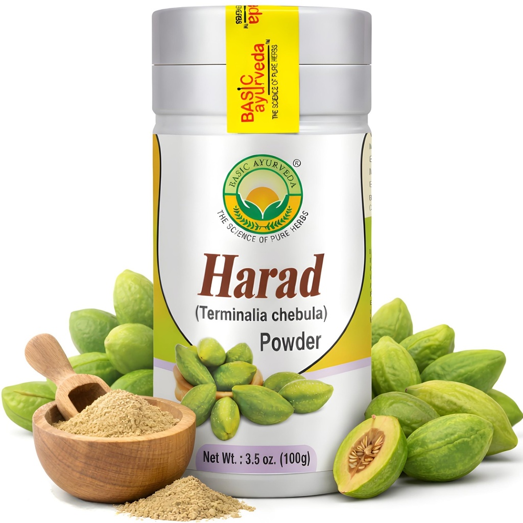 Polvere di Haritaki BASIC AYURVEDA | 3.53 Oz (100g) | Polvere di Harad organica per la digestione sana | Chebula di Terminalia naturale