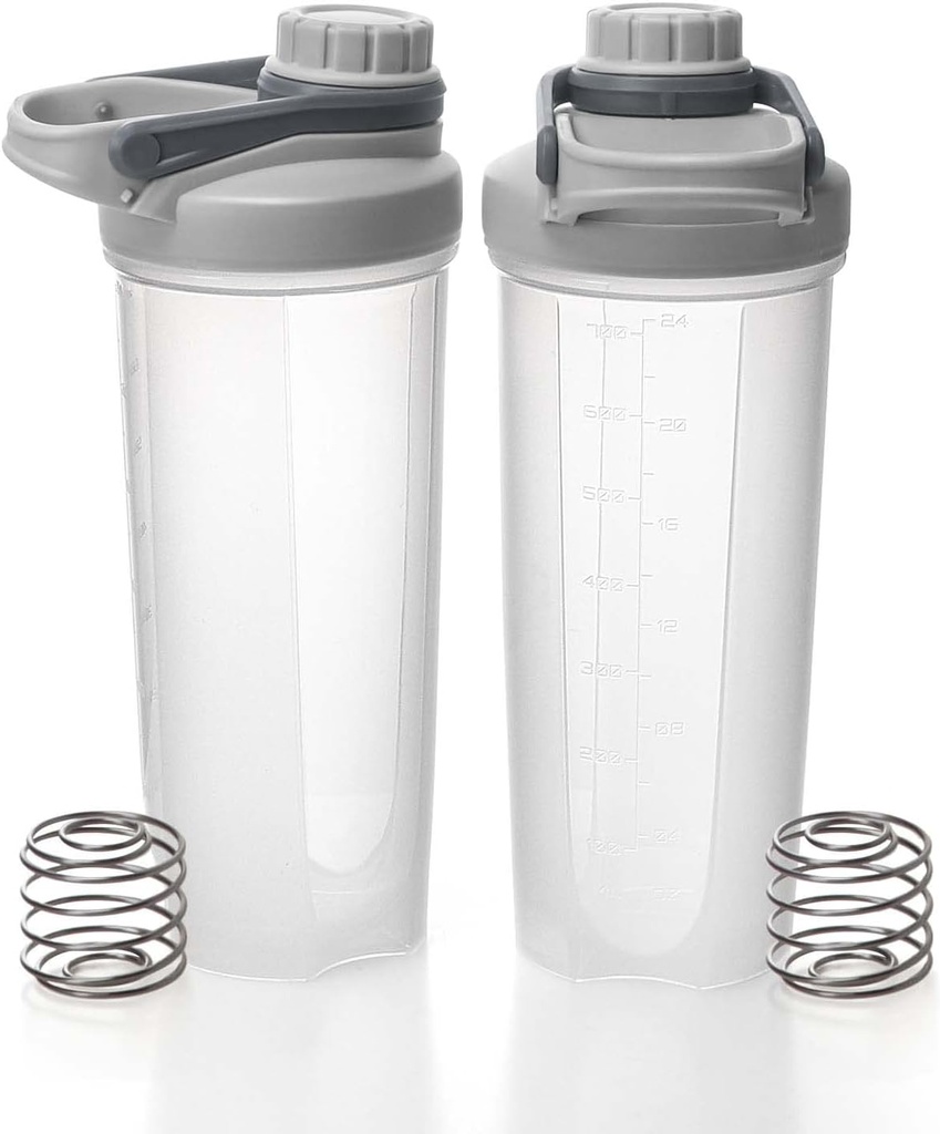 Bottiglie EYMPEU 2 Pack Shaker per miscele proteiche BPA & Phthalate-free, coperchio a vite solido Shaker Cup Lavastoviglie Safe per Protein Shakes 24oz, Grigio chiaro