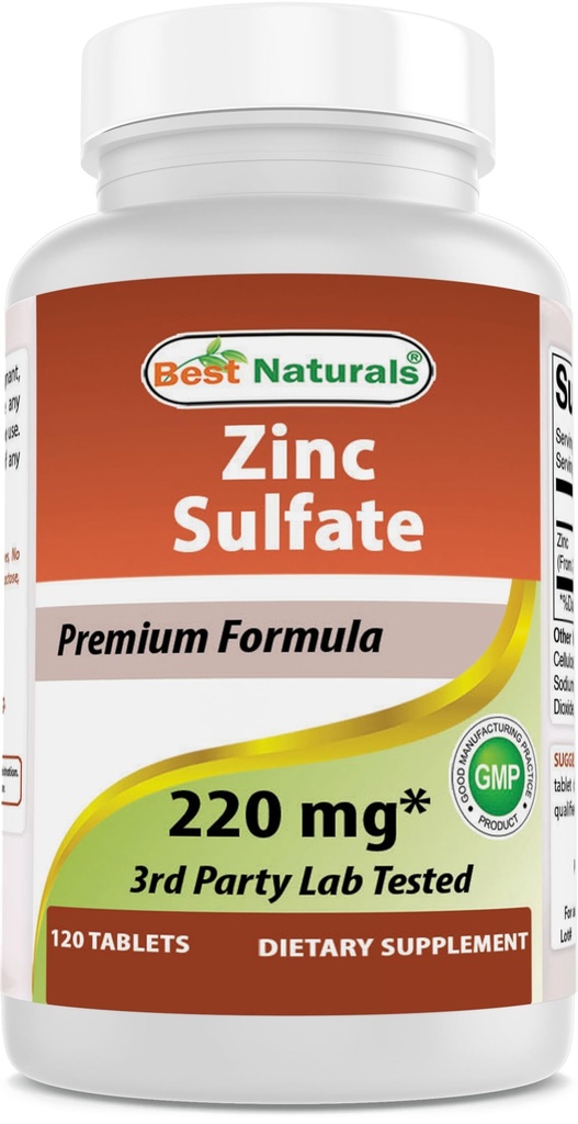 Migliori naturali Zinc Sulfate 220 mg 120 compresse - 3rd Party Lab Tested - Made in the USA - Gluten Free & Non-GMO