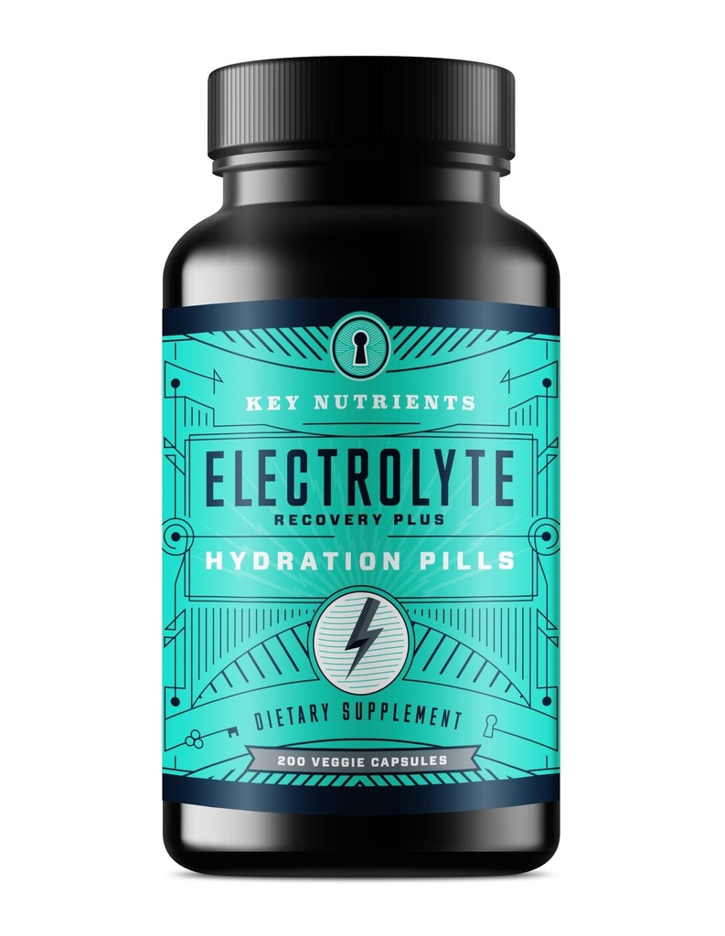 KEY NUTRIENTS Compresse elettrolitiche, 200 capsule, compresse di sale per disidratazione, digiuno Electrolytes Tablets - Pillole di sale con elettroliti, senza zucchero, Compresse di idratazione senza glutine Made in USA
