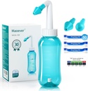 Neti Pot Sinus Rinse Nasal Wash 300ML Neti-Pot con 30 Nasal Wash Salt Packets e Adesivo Thermometer Nose Cleaner Lavabo Pulitore Pressione Irrigazione per Adulti & Kid BPA Free (Luce Verde)