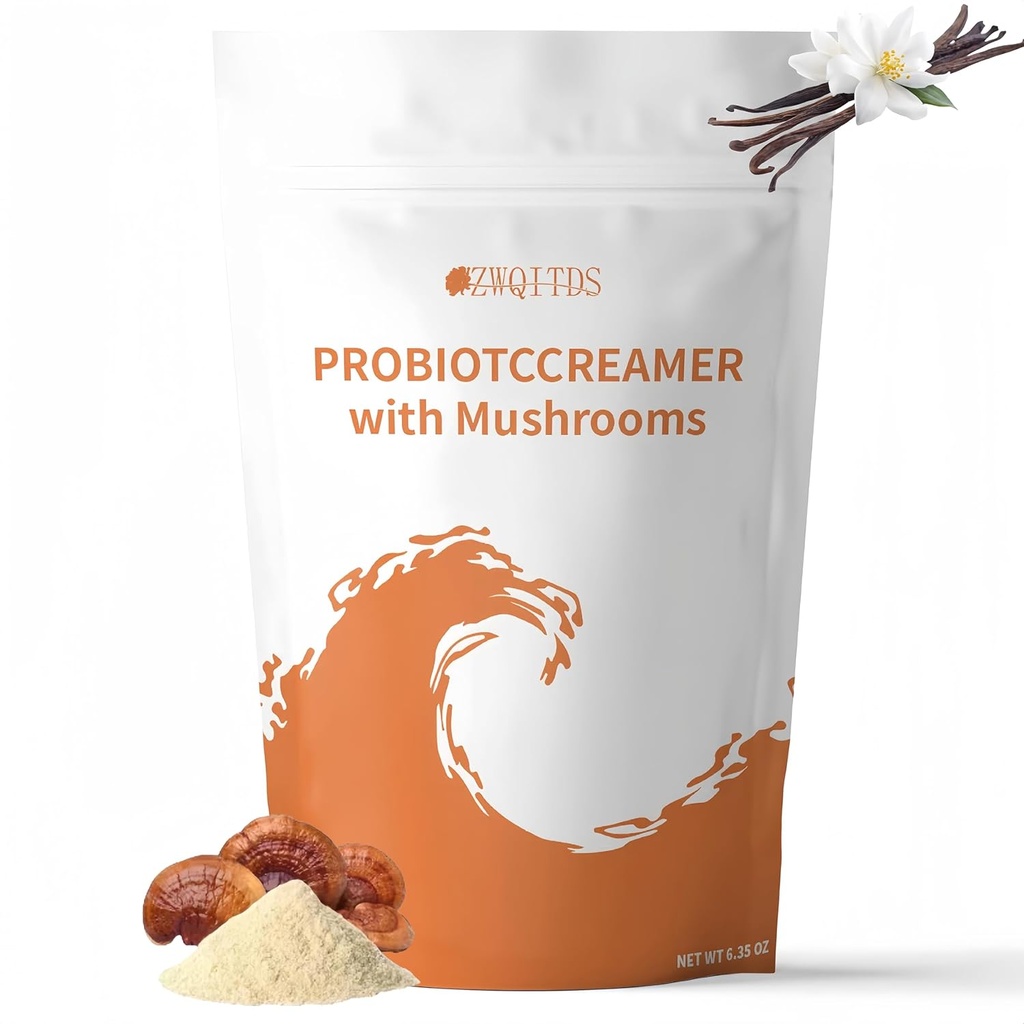 Probiotic Creamer with Mushrooms & Probiotics - Alta miscela proprietaria di 6-mushroom, Un miliardo di CFU di probiotici supporta un microbioma intestinale equilibrato - Dosaggio singolo: 1 cucchiaio (7 g) Disponibile 30 volte