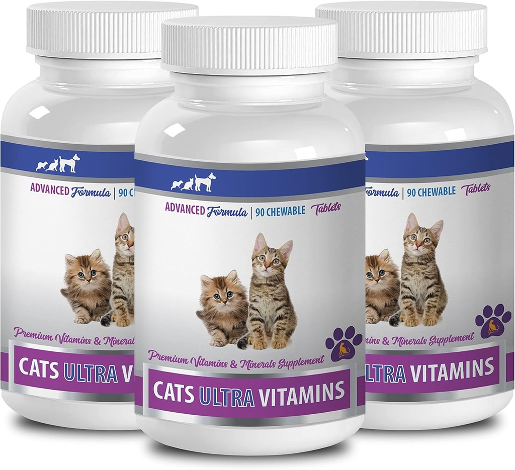 antiossidante per gatti - Ultra Vitamine per gatti - Minerali sani e vitamine Formula - Cuciture - Calcio per gatti - 3 Bottiglie (270 Trattati)