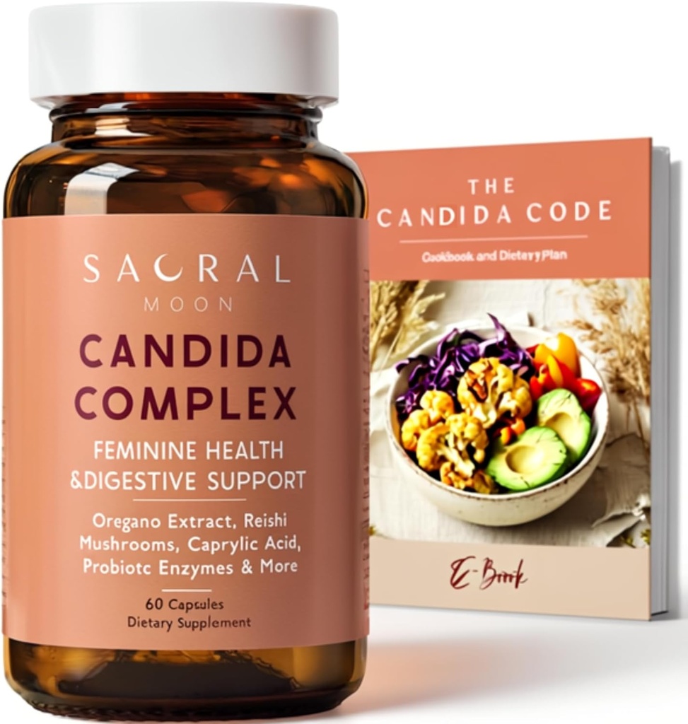 Candida Cleanse per le donne – Gut & Feminine Balance con olio di origano, Caprylic, Probiotici, Reishi, Aloe & Black Walnut – Può aiutare a sostenere il comfort digestivo, Clarity, Clear Skin & Vaginal pH
