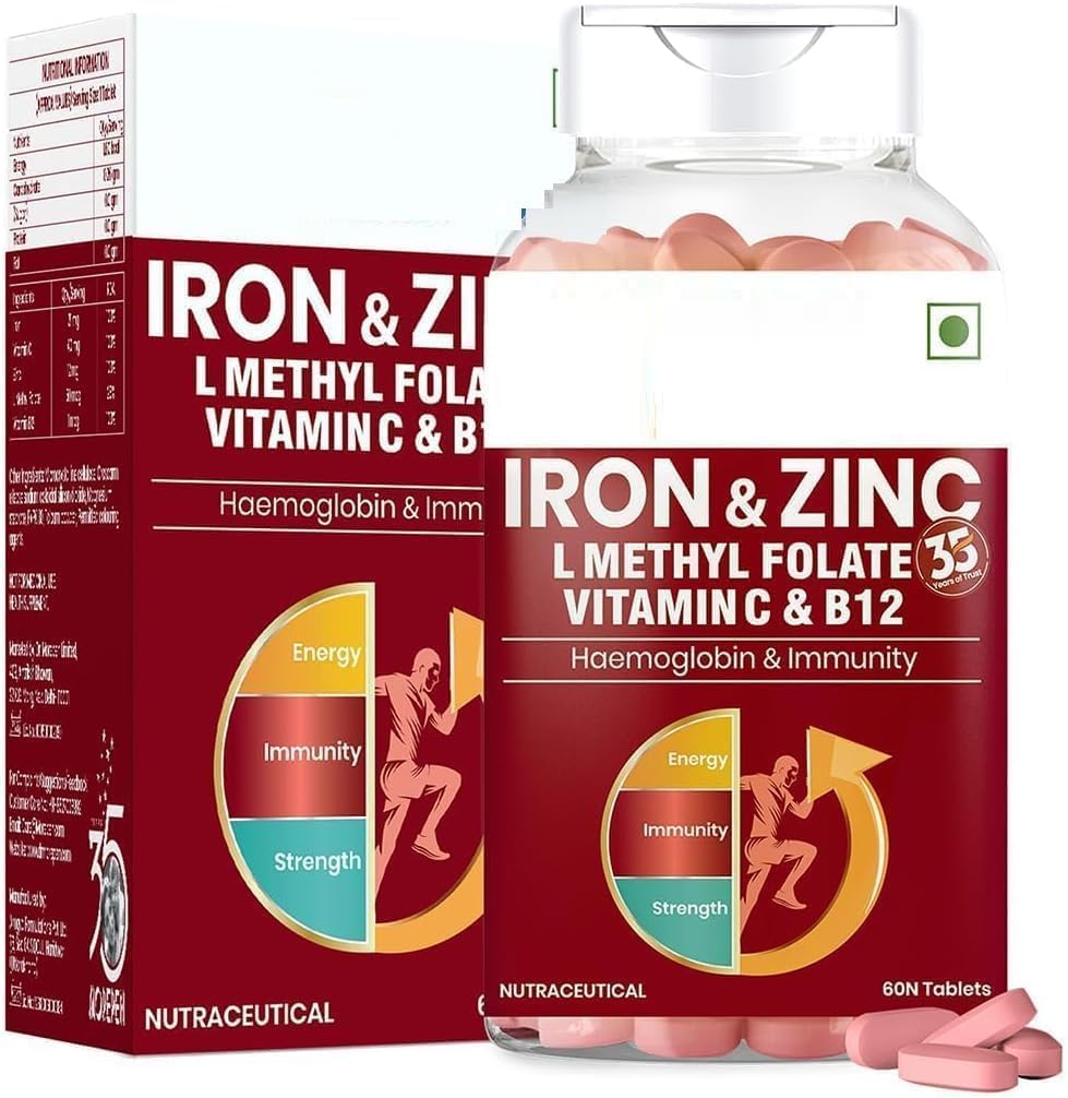 Arricchito con vitamina C & B12 | Immunity & Haemoglobin Booster | Aumenta il livello HB + Promuove i livelli di ferro sani | Riduce la fatica, migliora la salute e l'energia respiratoria | 60 T