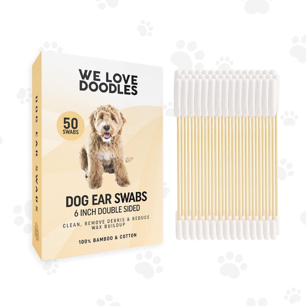 Adoriamo Doodles Long Cotton Dog Ear Swabs | Doodles Doded Qtips per cani | Large Wooden Cleaner Balls Tool | Q Tips Swab to Flush Puppy Ears | Clean Wood Buds for Pet Ears | Wipes Solution Q-Tips